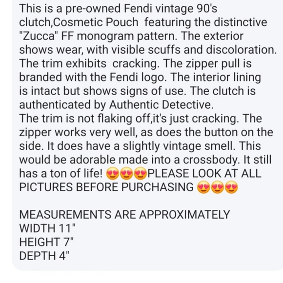 Authintic 🔥 Fendi Vintage Clutch Brown Zucca FF Monogram Cosmetic Pouch - Picture 4 of 17